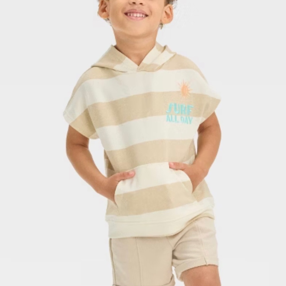 Grayson Mini Toddler Boys' French Terry Striped Hoodie T-Shirt 3T Beige New W/t